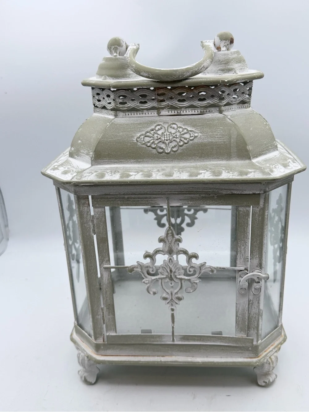 Distressed Sage Green/Gray Decorative Lantern